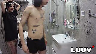 Luuv Tattooed Alice Joins Boyfriend In Shower For Shaved Pussy Play On Webcam