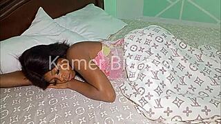 African ebony couple enjoys morning big cock fucking with natural tits and ass