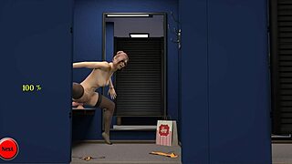 oh man, this office lady sneaks a dildo into the fitting room and starts masturbating publicly in that hentai game