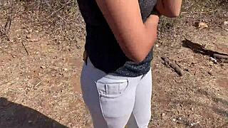 Overwhelmed by desire as the beautiful Indian girl with big ass gets fucked hard by huge dick alone in the jungle