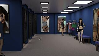 oh man, this office lady sneaks a dildo into the fitting room and starts masturbating publicly in that hentai game