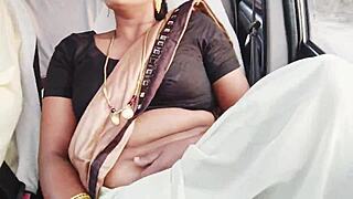 Beautiful brunette call girl engages in dirty talk during intense car sex session