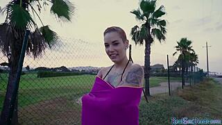 inked latina gives deepthroat bj then rides cowgirl in public outdoor sex