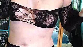 Wow, check out this blonde with big natural tits showing off her sexy new outfit in the bedroom!