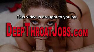 Slut receives a messy facial after intense deepthroat session.