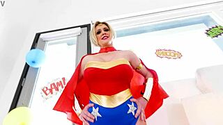 Check out this sexy blonde milf with big natural tits doing a huge cock POV deepthroat blowjob and cum swallow