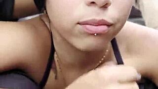 Petite latina babe sucks cock while driving in public then rides cowgirl style