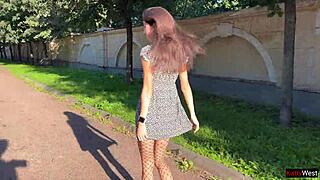 public solo upskirt flashing with ass plug in fishnet pantyhose and pee moment 😏🍑