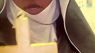 Wow, check out this naughty nun hazelnut getting wild on Halloween!