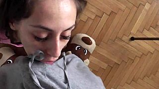 the petite submissive slut in fishnets got choked and deepthroated before rough doggystyle fucking dumped cum on her tiny ass