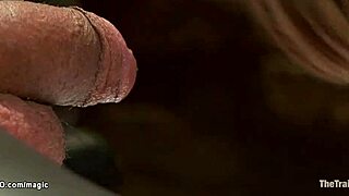 hey brunette, suck this cock deep while tied up in bdsm threesome gagging pain
