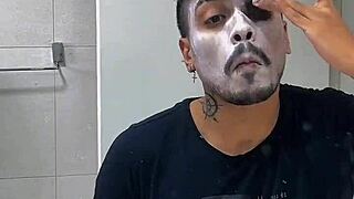 hey, check out this wild brazilian guy in coringa cosplay doing a hilarious solo handjob session, man it's epic