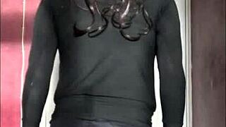 bisexual crossdresser craves you pounding his ass while he strokes his cock, ending in cum swallowing and intense homemade action