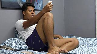 Sexy latina babe teases with wet massage on big cock in taboo play