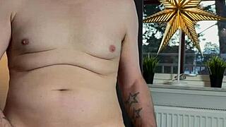 in a solo session, he masturbated with his fleshlight, building up to intense fucking until he finally came hard