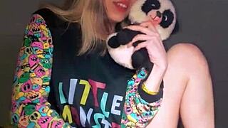 Bonneyuwu masturbates with dildo and teddy in pajamas