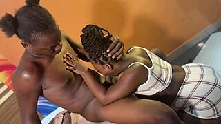 Wild black babe takes cum in a passionate encounter