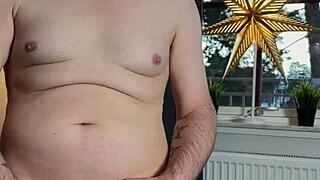 in a solo session, he masturbated with his fleshlight, building up to intense fucking until he finally came hard