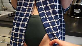 Quickie Sex with Hot Neighbor Girlfriend in Kitchen Featuring Pov Cowgirl Riding, Doggystyle Fucking, and Cum Covered Finish