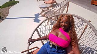 ebony cougar yum thee boss hints at getting fucked hard by college student with big black cock at las vegas resort