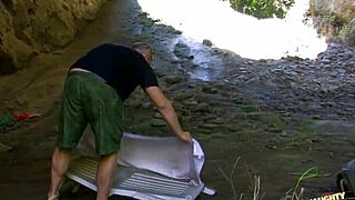 Oh My God, This Cave Girl Gets Drenched In Cum From Horny Camper!