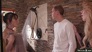 I fixed the shower and now this tgirl neighbor rides me bareback