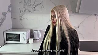 Sexy Blonde In Black Stockings Rides Cowgirl