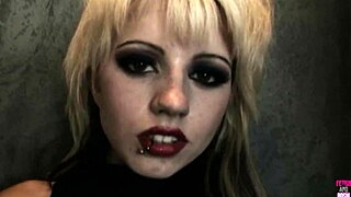 Slender gothic blonde in high heels riding big black cock reverse cowgirl. Deepthroat cumshot follows intense doggystyle.