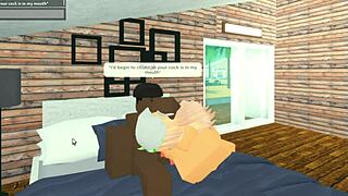 the blonde roblox slut eagerly deepthroats a massive big black cock in intense interracial face fucking