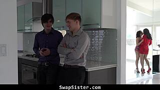 stepbrothers finish on each others sisters faces after a wild group session