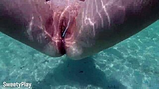She dove underwater for a wild session, ending with multiple creampies filling her up three times