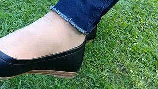 I adore shoeplay and dipping in these tan nylons and flats, feeling every sensual moment