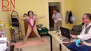 Is yoga in the office getting too steamy with Regina Noir's wet pussy and tight panties?