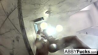 why not watch abigail in the shower, shaving her pussy smooth before masturbating those big tits?