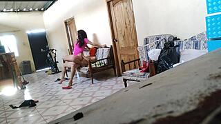 woman resting on sofa gets surprised by roommate for intimate encounter