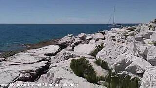 Whoa, check out this risky public lesbo action with Croatian teens eating pussy on beach vacation!