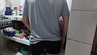 hey, i found my dirty stepmom provoking me in the kitchen while her man rested