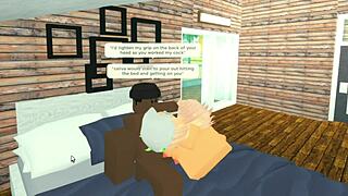 the blonde roblox slut eagerly deepthroats a massive big black cock in intense interracial face fucking