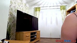 Big tit slut, swallow that nerds dick now!