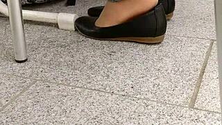 I adore shoeplay and dipping in these tan nylons and flats, feeling every sensual moment