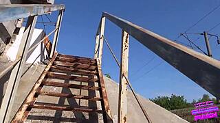 amateur brunette almost caught fucking on train