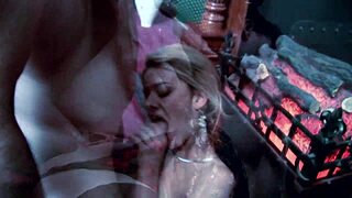 the mature cougar leaves fishnets on during anal session with monster cock. she enjoys deepthroat handjob gaping asshole cowgirl riding doggystyle and facial cumshot on bed.