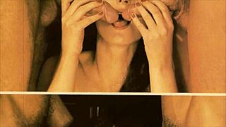 what's hotter than one mouth handling two cocks in vintage threesome action