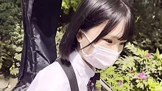 Tiny 143cm Japanese babe gets pounded hard by middle-aged guy in wild cumshot action!