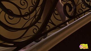 blonde lesbians in vintage heels and shoes enjoy licking pussy and kissing with toys on stairs