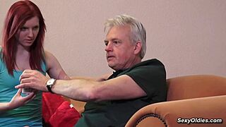 oh god i cant believe this twenty year old kinky redhead is ridin and suckin this old guys cock so wildy