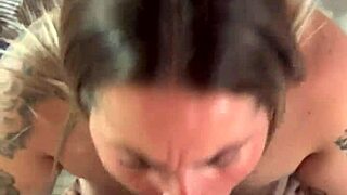 Why is this blonde slut blowing my friend at work and getting facial cum all over?