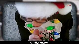 I join a wild holiday group session with big tits milfs riding cowgirl by the Christmas tree