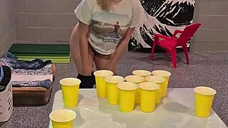 I lost the beer pong bet, so now I'm stripping and sucking your dick.