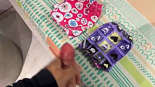 Perverted Guy Rubs Panties On His Cock And Ends Up Fucking Until He Cums